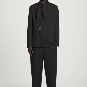 RELAXED BELTED WOOL-HOPSACK TAPERED TROUSERS